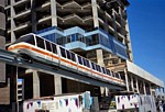 Monorail train passing Market Street construction site thumbnail