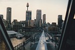 Overcast view of Pyrmont Bridge and track from rear of Monorail train thumbnail